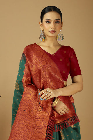 Green & Maroon kanjeevaram Silk Saree_Kumari Sarees