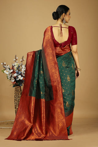 Green & Maroon kanjeevaram Silk Saree_Kumari Sarees