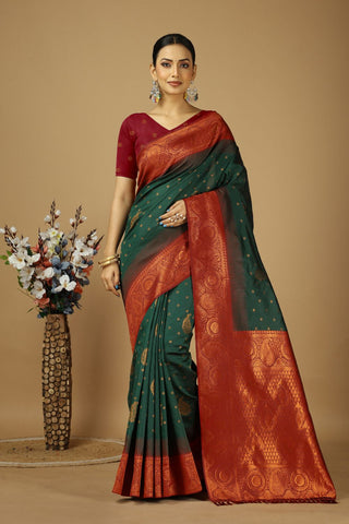 Green & Maroon kanjeevaram Silk Saree_Kumari Sarees