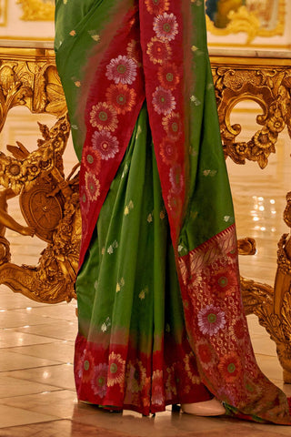 Green & Maroon Soft Banarasi Silk Saree_Kumari Sarees