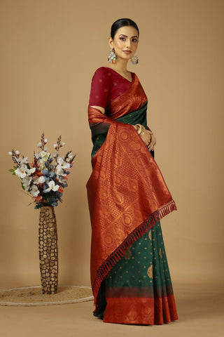 Green & Maroon kanjeevaram Silk Saree_Kumari Sarees