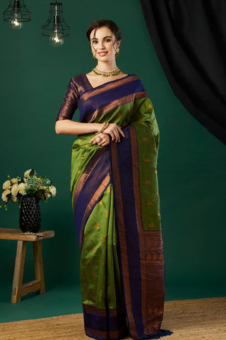 Green & Navy Blue Banarasi Silk Saree_Kumari Sarees