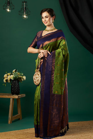Green & Navy Blue Banarasi Silk Saree_Kumari Sarees