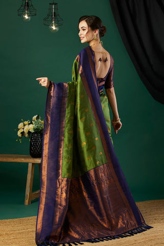Green & Navy Blue Banarasi Silk Saree_Kumari Sarees
