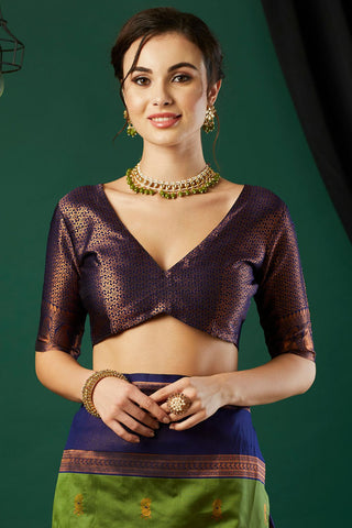 Green & Navy Blue Banarasi Silk Saree_Kumari Sarees
