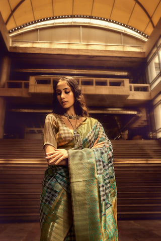 Green Organza Weaving Saree