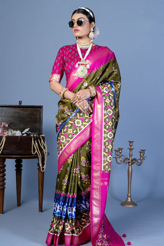 Green & Pink Silk With Luxury Print And Glory Finish Saree_Kumari Sarees