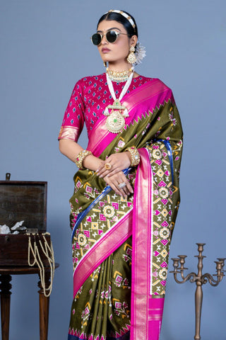 Green & Pink Silk With Luxury Print And Glory Finish Saree_Kumari Sarees