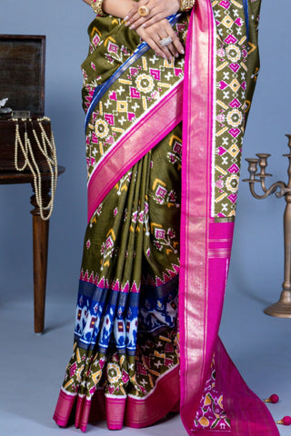 Green & Pink Silk With Luxury Print And Glory Finish Saree_Kumari Sarees