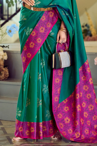 Green & Pink Soft Silk Ikkat Border Saree_Kumari Sarees