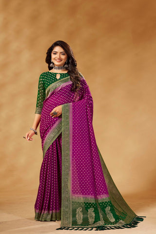 Green & Purple Pure Georgette Saree_Kumari Sarees
