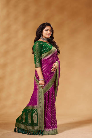Green & Purple Pure Georgette Saree_Kumari Sarees