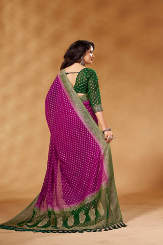 Green & Purple Pure Georgette Saree_Kumari Sarees