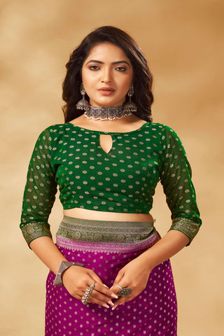 Green & Purple Pure Georgette Saree_Kumari Sarees