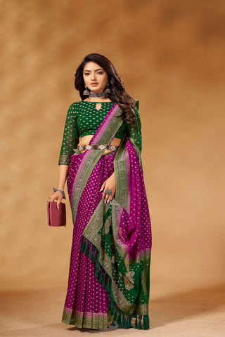 Green & Purple Pure Georgette Saree_Kumari Sarees