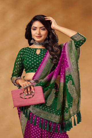 Green & Purple Pure Georgette Saree_Kumari Sarees