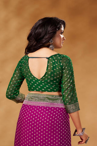 Green & Purple Pure Georgette Saree_Kumari Sarees