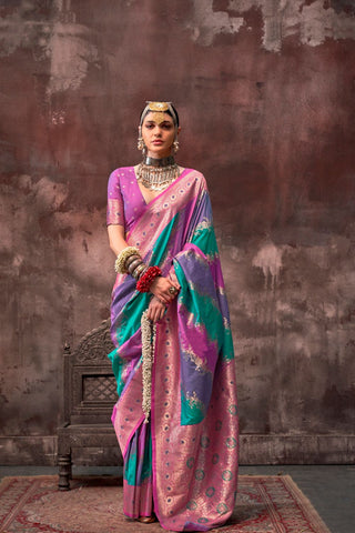 Green & Purple Handloom Weaving Silk Saree