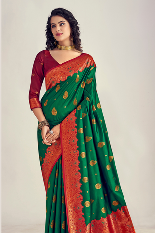 GREEN&RED SOFT SILK SAREE