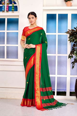 Green & Red Paithni Cotton Silk Gold Weaving Border_Kumari Sarees