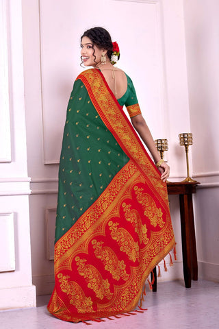 Green & Red Soft Silk Banarasi Pattu Saree_Kumari Sarees