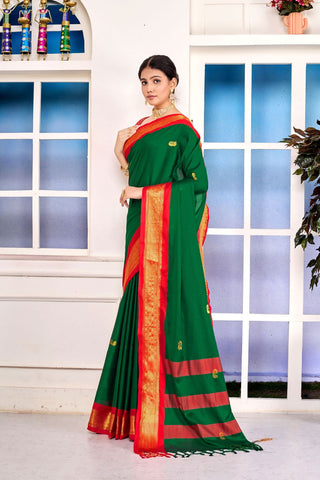 Green & Red Paithni Cotton Silk Gold Weaving Border_Kumari Sarees