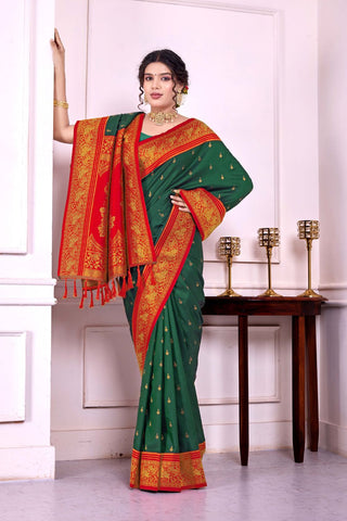 Green & Red Soft Silk Banarasi Pattu Saree_Kumari Sarees
