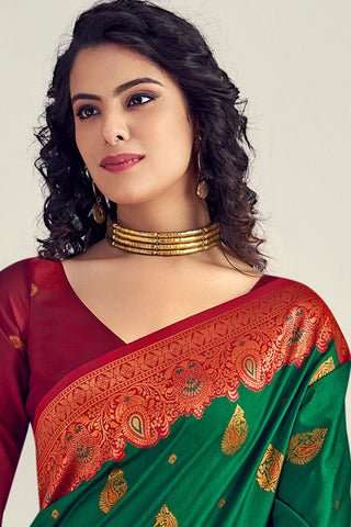 GREEN&RED SOFT SILK SAREE