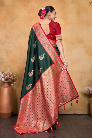 Green & Red Banarasi Silk Saree Zari With Rich Pallu_Kumari Sarees