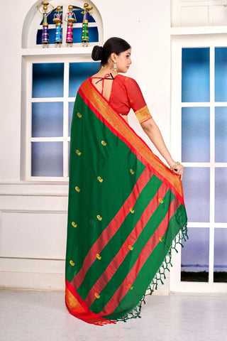 Green & Red Paithni Cotton Silk Gold Weaving Border_Kumari Sarees