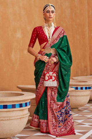 Green & Red Banarasi Patola Silk Saree