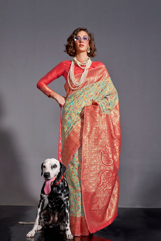 GREEN KASHMIRI HANDLOOM SAREE - WITH BLOUSE