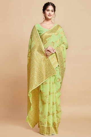 GREEN LINEN CHANDERI SAREE