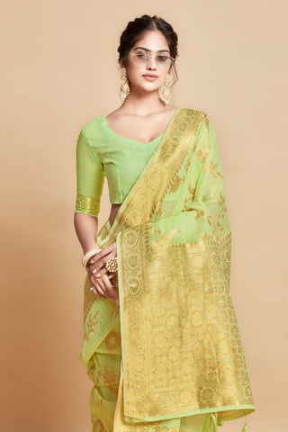 GREEN LINEN CHANDERI SAREE