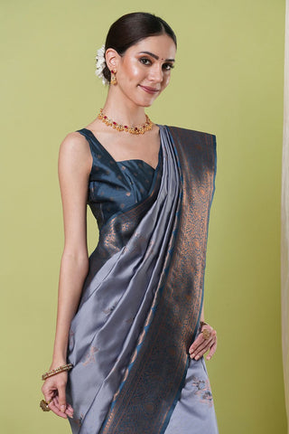 Grey Banarasi Silk Saree_Kumari Sarees