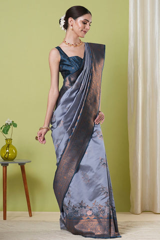 Grey Banarasi Silk Saree_Kumari Sarees