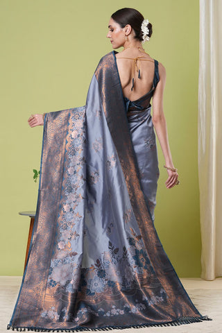 Grey Banarasi Silk Saree_Kumari Sarees