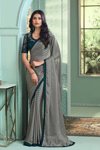 Grey Silver Pattern Georgette Silk Saree