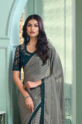 GREY SILVER PATTERN GEORGETTE SILK SAREE 