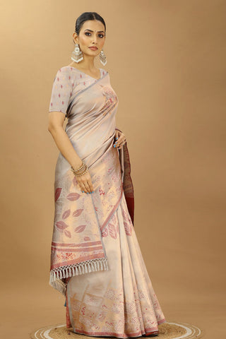 Grey Banarasi Silk Saree_Kumari Sarees