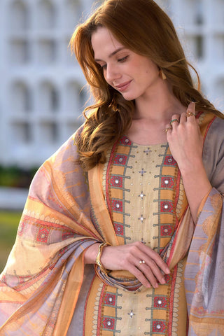 Grey Vatican Silk Blend With Embroidery Kurta Set_Kumari Sarees
