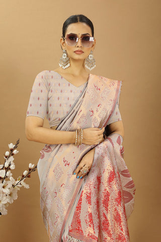 Grey Banarasi Silk Saree_Kumari Sarees