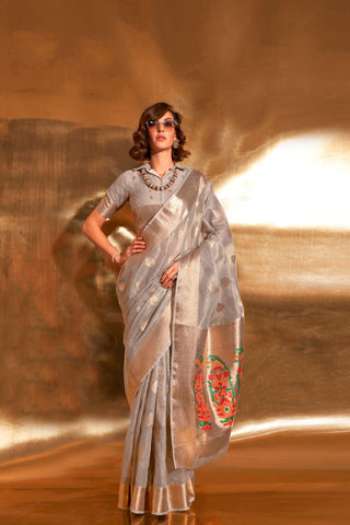 GREY PAITHANI ZARI TISSUE SAREE