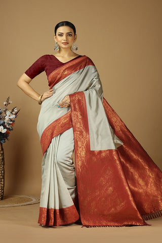 Grey Banarasi Silk Saree_Kumari Sares