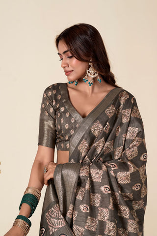 GREY SOFT DOLA SILK SAREE