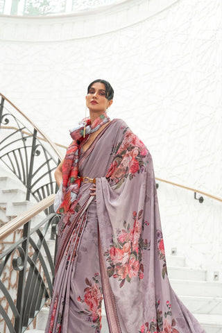 GREY PURE SILK CREEP SAREE