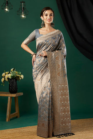 Grey Soft Linen Cotton Saree_Kumari Sarees