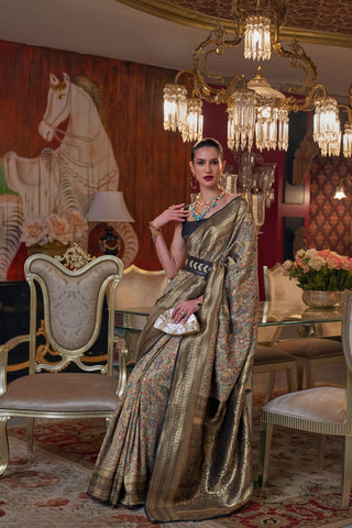 GREY MODAL HANDLOOM KASHMIRI WEAVING SILK SAREE