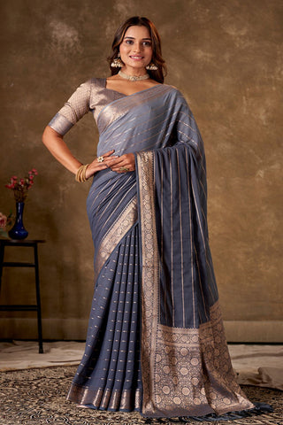 Grey Georgette Silk Saree_Kumari Sarees