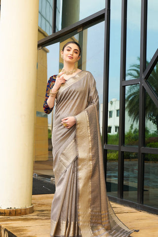 Grey Handloom Weaving Khadi Silk Saree_Kumari Sarees